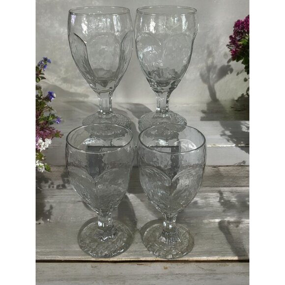 Set Of 4 Vintage Libbey Chivalry Textured Clear Glass Goblets - Picture 7 of 11